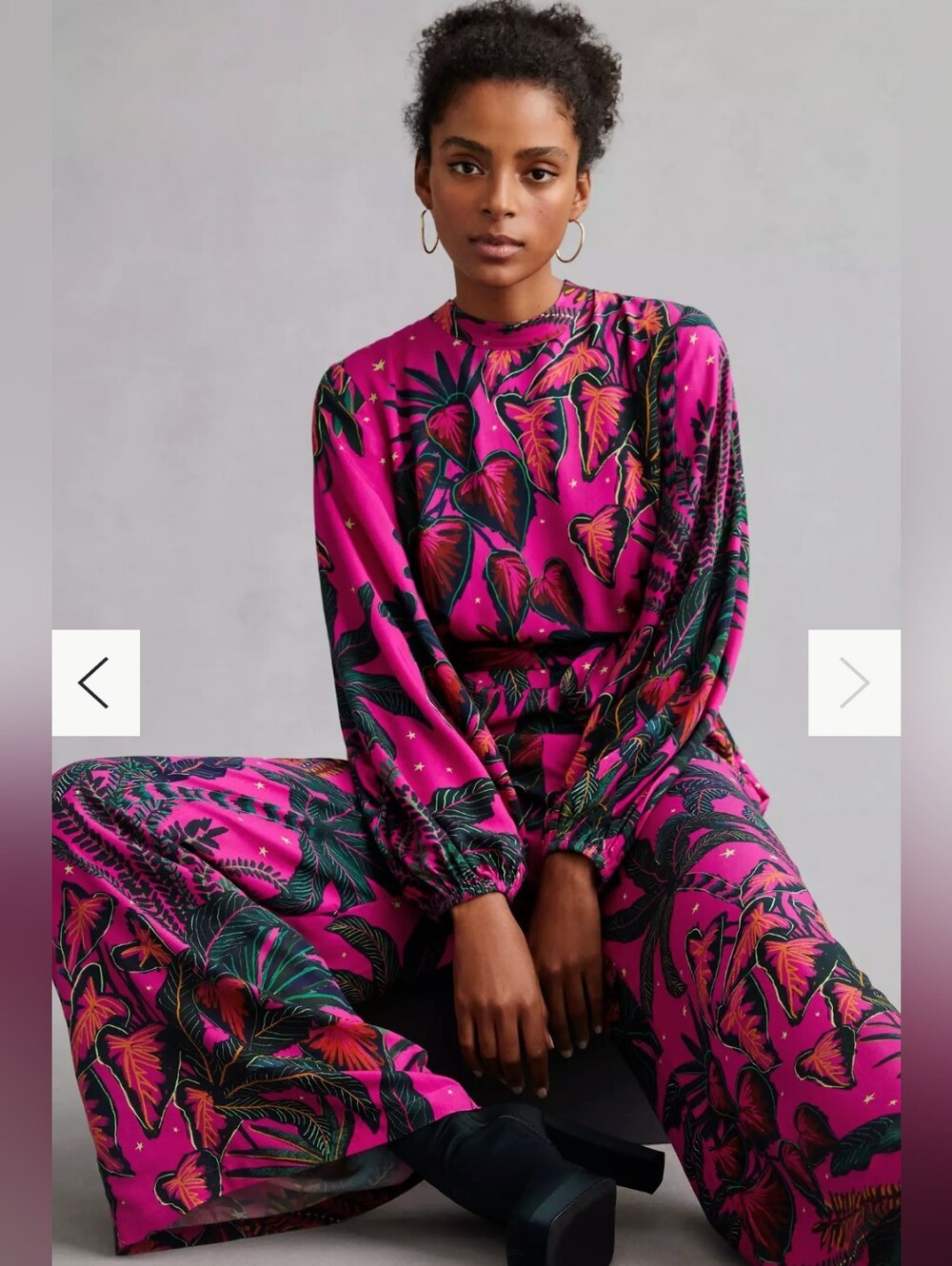 FARM Rio Tropical Fuchsia Wide-Leg Jumpsuit Tie Waist Large Tropical Resort - Picture 5 of 16